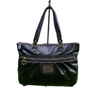 Coach Poppy Daisy Liquid Glass Black & Gold  Patent Leather Satchel
